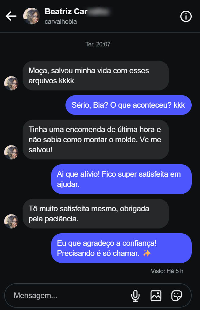 Conversa com Beatriz sobre os moldes de papelaria