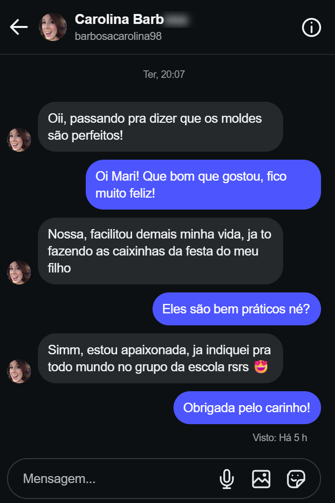 Conversa com Carolina sobre os moldes de papelaria