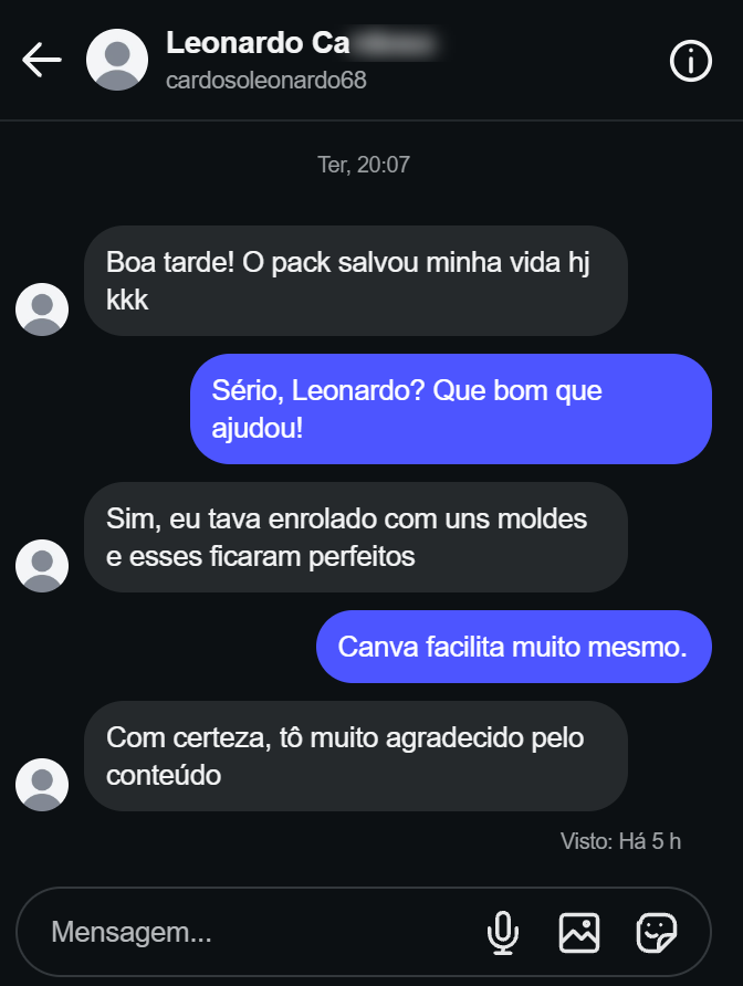 Conversa com Leonardo sobre os moldes de papelaria