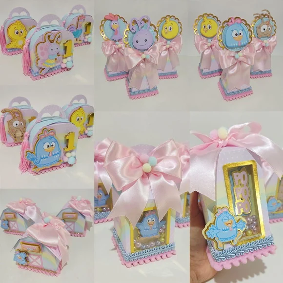 Foto real: Personalizados Galinha Pintadinha em tons de rosa, do acervo