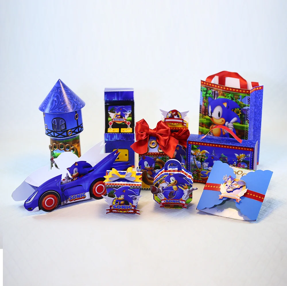 Foto do acervo: kit Sonic com sacolinha, caixas e carrinho de papel